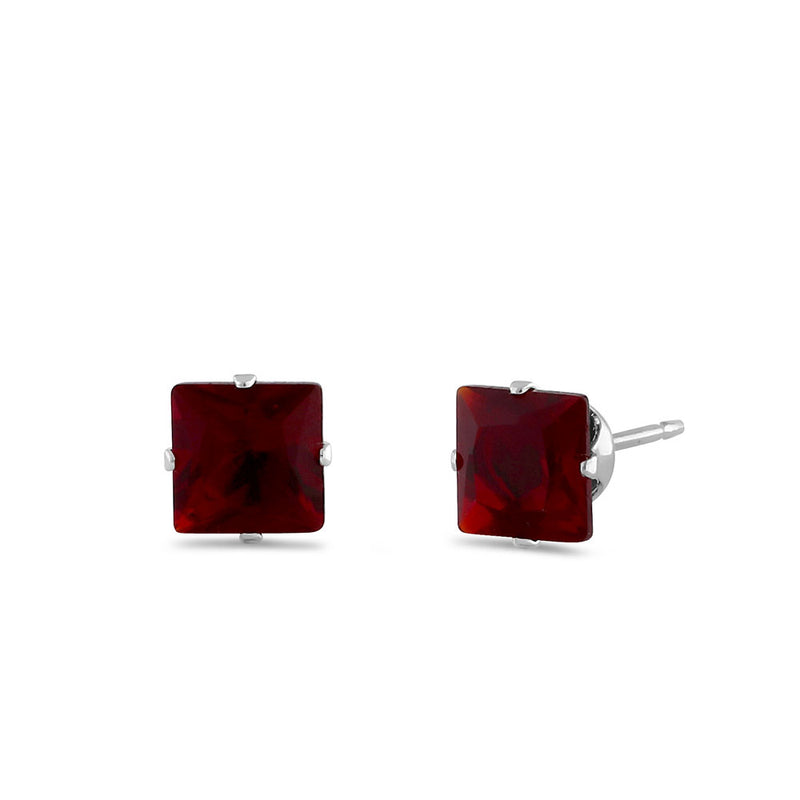 0.8ct Sterling Silver Garnet Square CZ Stud Earrings 4mm