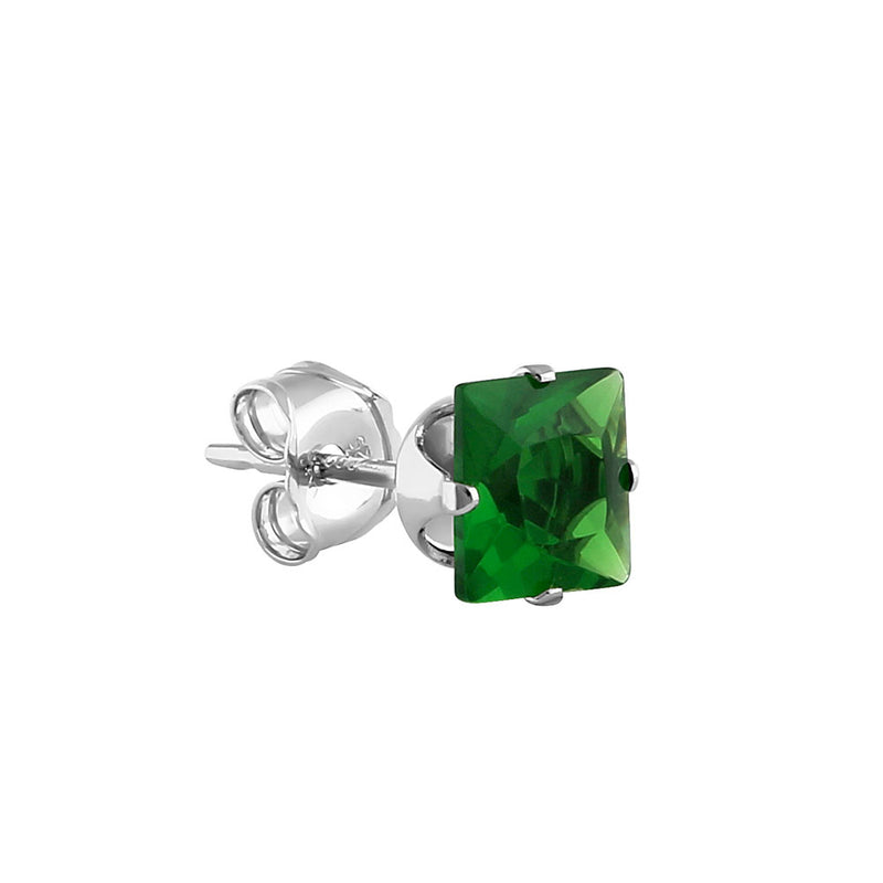 0.8ct Sterling Silver Green Square CZ Stud Earrings 4mm