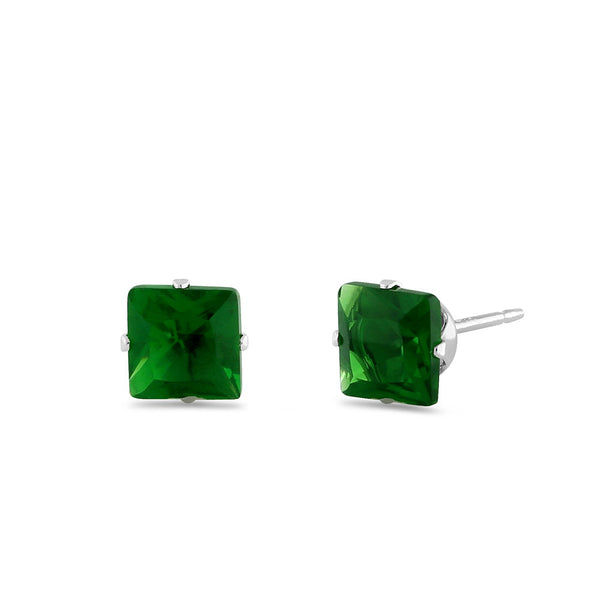 0.8ct Sterling Silver Green Square CZ Stud Earrings 4mm