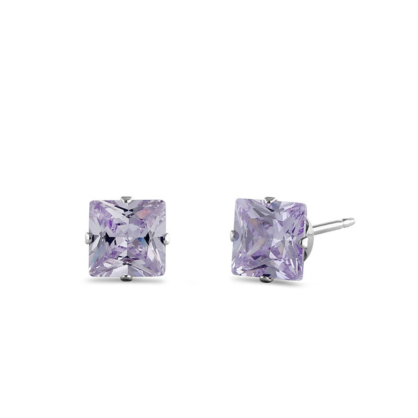 0.8ct Sterling Silver Lavender Square CZ Stud Earrings 4mm