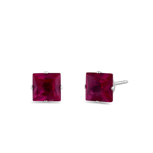 0.8ct Sterling Silver Ruby Square CZ Stud Earrings 4mm