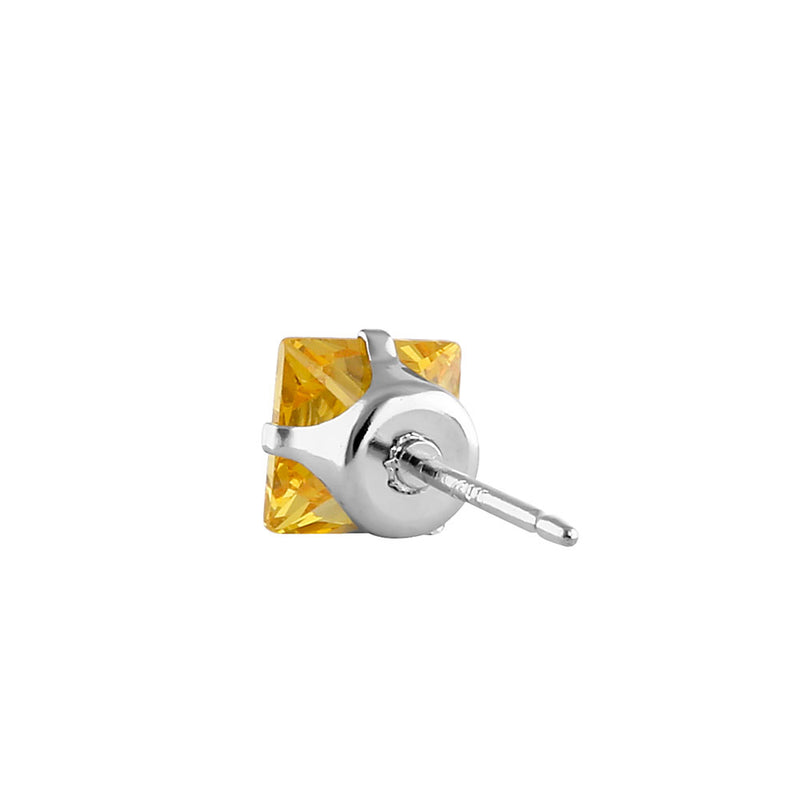 0.8ct Sterling Silver Yellow Square CZ Stud Earrings 4mm