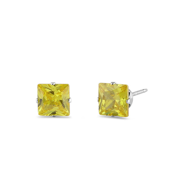 0.8ct Sterling Silver Yellow Square CZ Stud Earrings 4mm