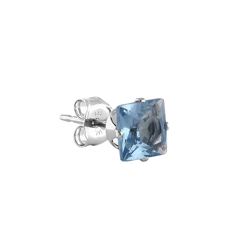 1.4ct Sterling Silver Aquamarine Square CZ Stud Earrings 5mm