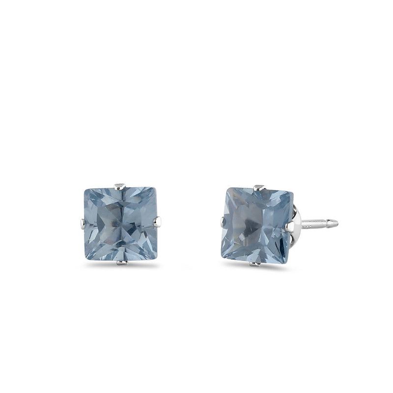 0.8ct Sterling Silver Aquamarine Square CZ Stud Earrings 4mm