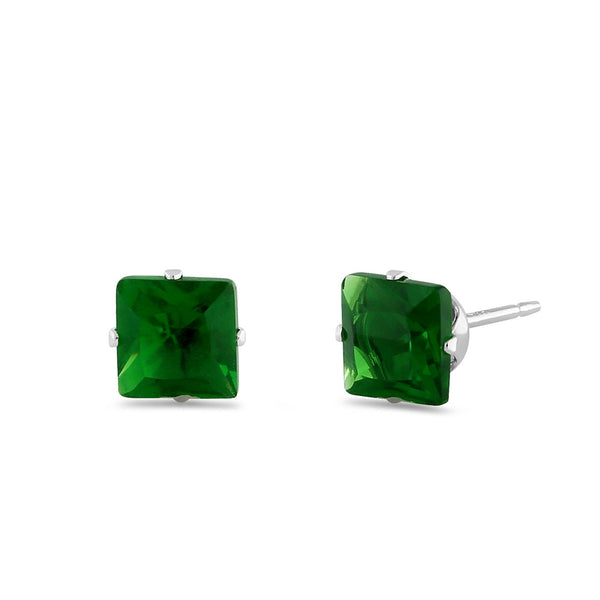 1.4ct Sterling Silver Green Square CZ Stud Earrings 5mm