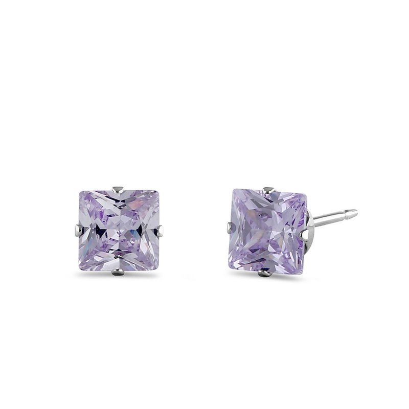 1.4ct Sterling Silver Lavender Square CZ Stud Earrings 5mm