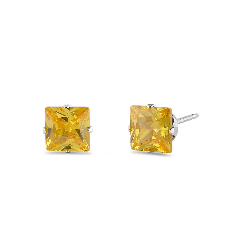 1.4ct Sterling Silver Yellow Square CZ Stud Earrings 5mm