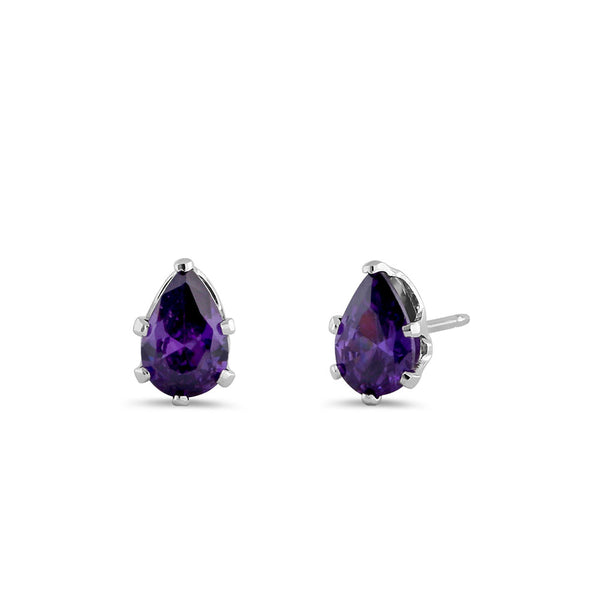 0.8ct Sterling Silver Amethyst Pear CZ Stud Earrings 6mm x 4mm