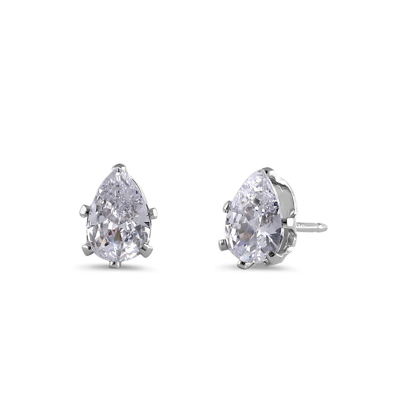 0.8ct Sterling Silver Clear Pear CZ Stud Earrings 6mm x 4mm