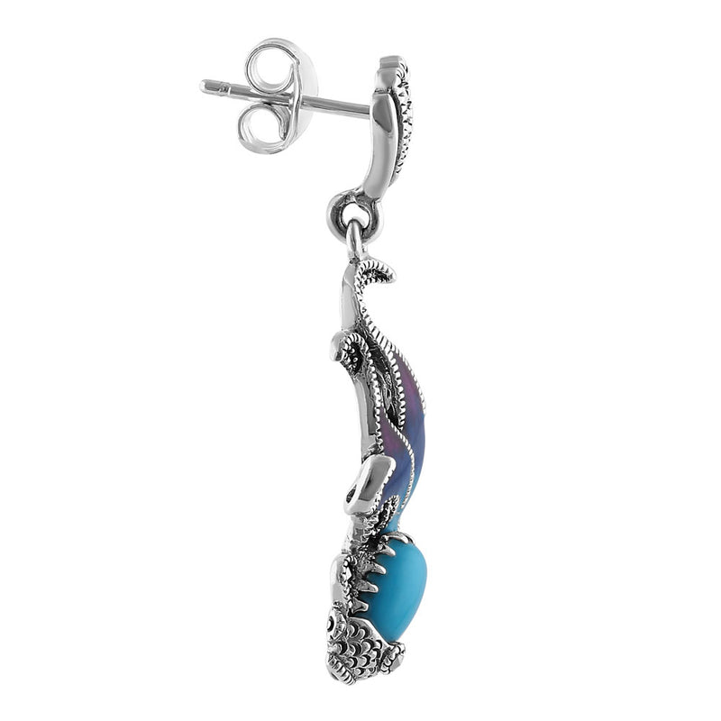 Sterling Silver Simulated Turquoise Fish Ghost Marcasite Earrings