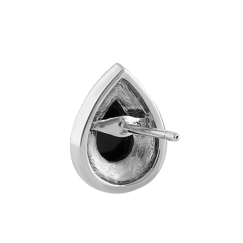 Sterling Silver Black Onyx Pear Marcasite Earrings