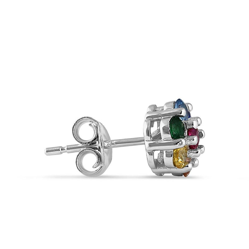 Sterling Silver Colorful CZ Flower Stud Earrings