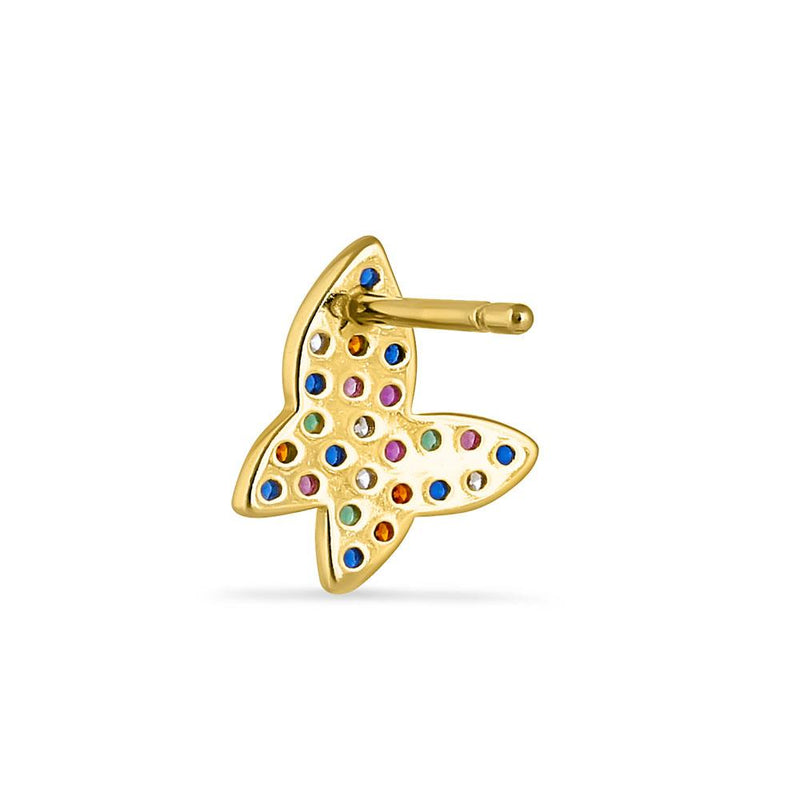 Sterling Silver Yellow Gold Plated Colorful CZ Butterfly Stud Earrings