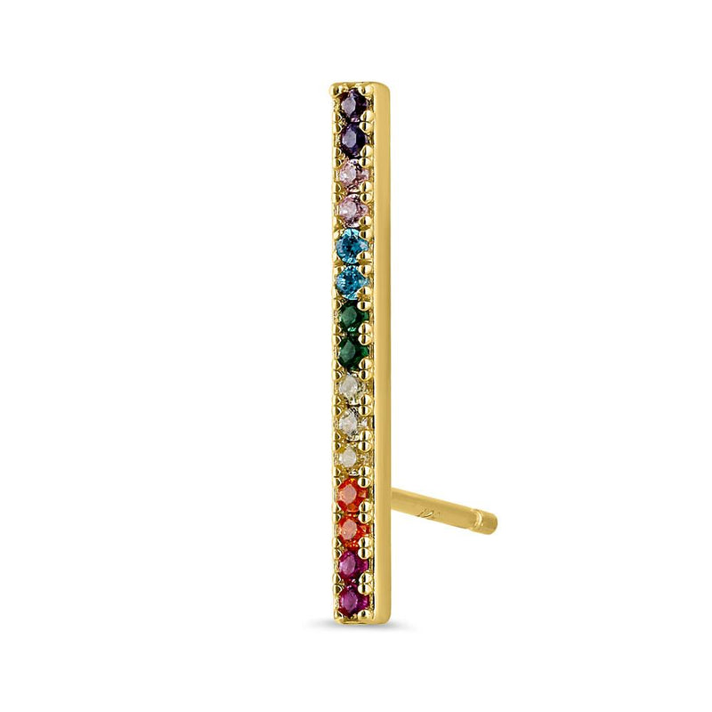 Sterling Silver Yellow Gold Plated Colorful CZ Bar Stud Earrings