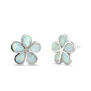 Sterling Silver Flower White Lab Opal Stud Earrings