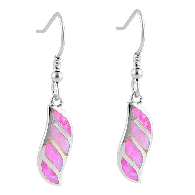 Sterling Silver Pink Lab Opal Stunning Leaf Hook Earrings