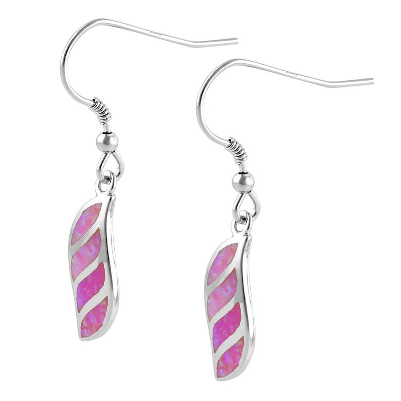 Sterling Silver Pink Lab Opal Stunning Leaf Hook Earrings