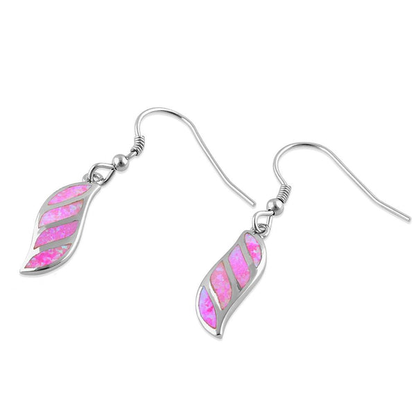Sterling Silver Pink Lab Opal Stunning Leaf Hook Earrings