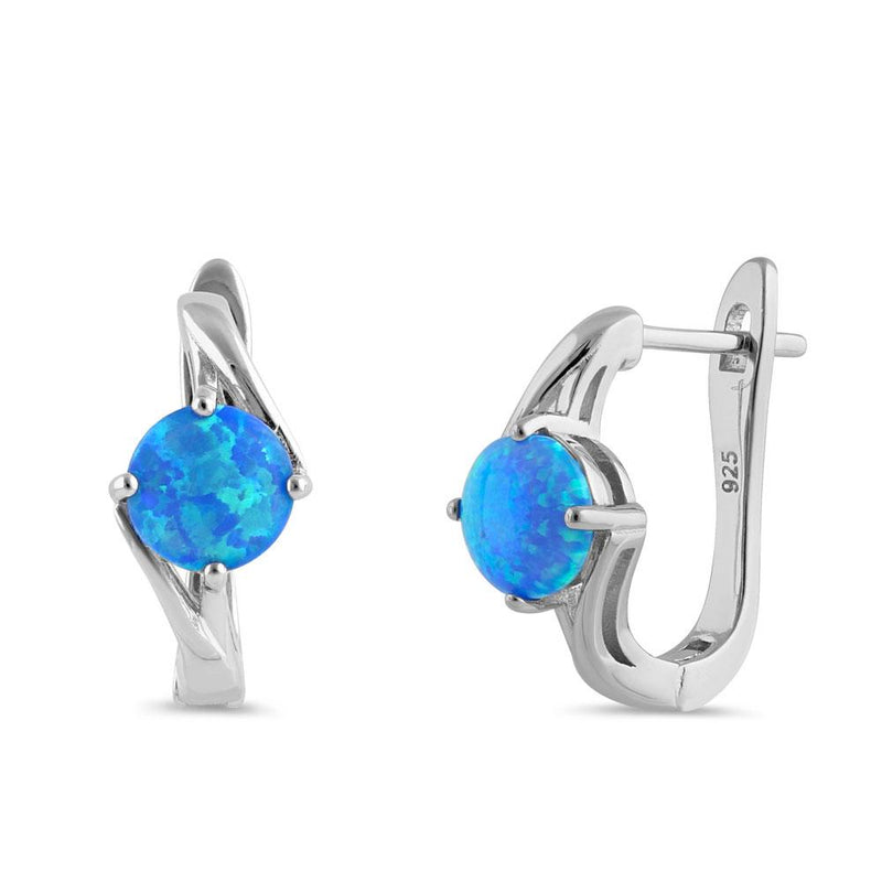 Sterling Silver Round Blue Lab Opal Earrings