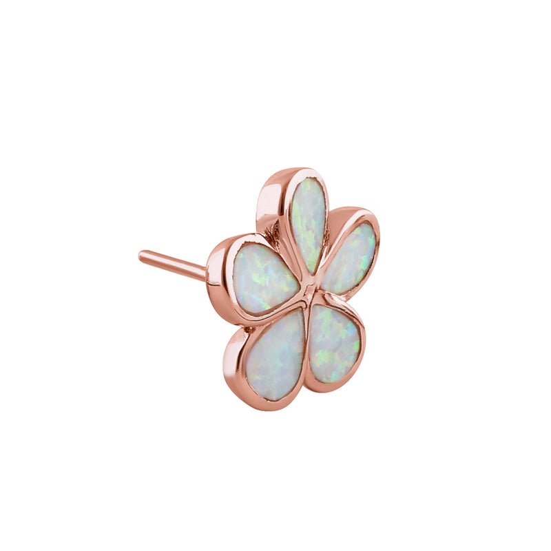 Sterling Silver Rose Gold Flower White Lab Opal Stud Earrings