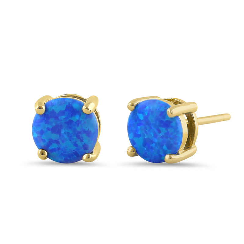 Sterling Silver Gold Plated Round Blue Lab Opal Stud Earrings