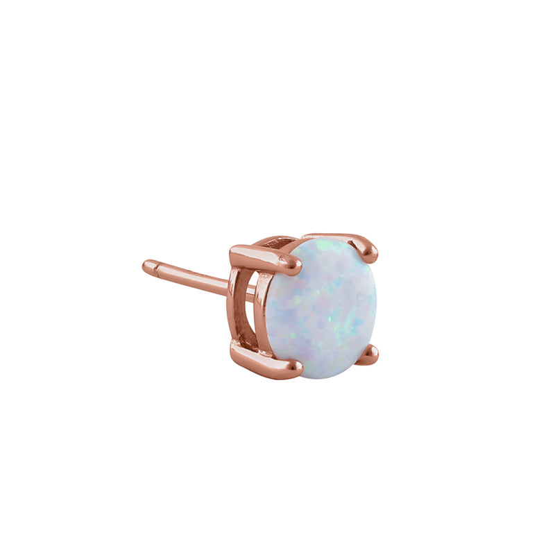 Sterling Silver Rose Gold Plated Round White Lab Opal Stud Earrings