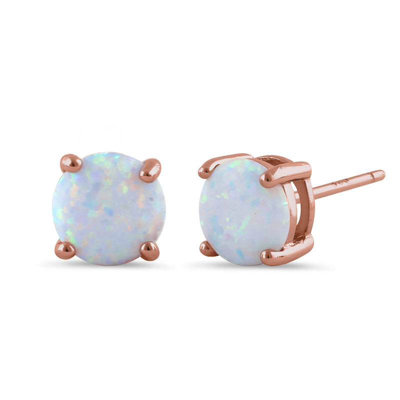 Sterling Silver Rose Gold Plated Round White Lab Opal Stud Earrings