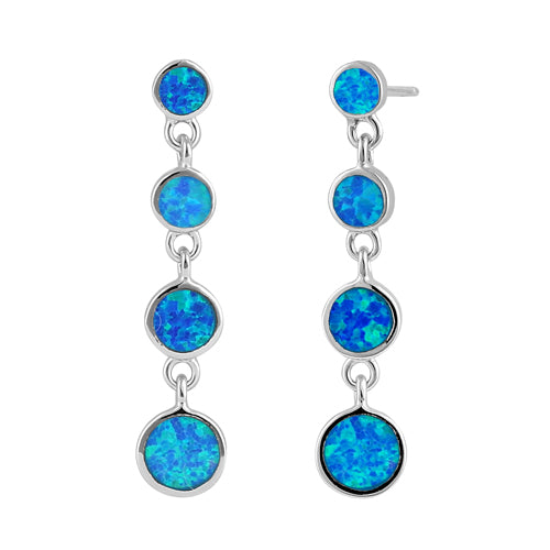 Sterling Silver Blue Lab Opal Round Tier Dangle Earrings