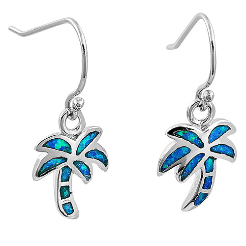 Sterling Silver Lab Opal Palm Tree Dangle Earrings