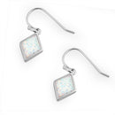 Sterling Silver Dangling Diamond Shaped White Lab Opal Earrings
