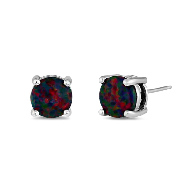 Sterling Silver Round Rainbow Lab Opal Stud Earrings