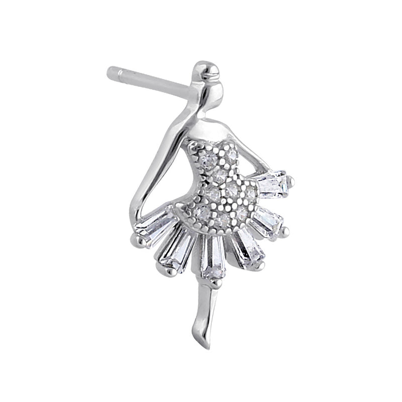 Sterling Silver Clear CZ Ballerina Stud Earrings