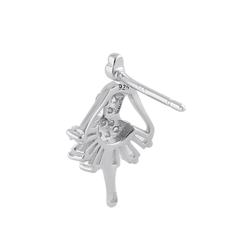 Sterling Silver Clear CZ Ballerina Stud Earrings
