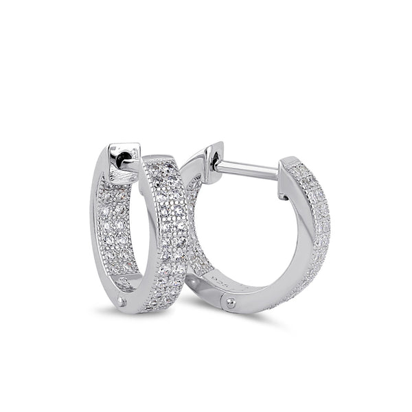 Sterling Silver Small Clear CZ 11.0mm x 3.25mm Hoop Earrings