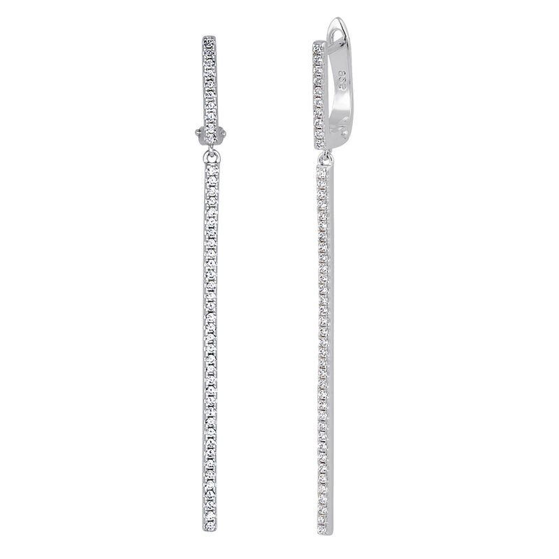 Sterling Silver Clear CZ Dangling Bar Earrings