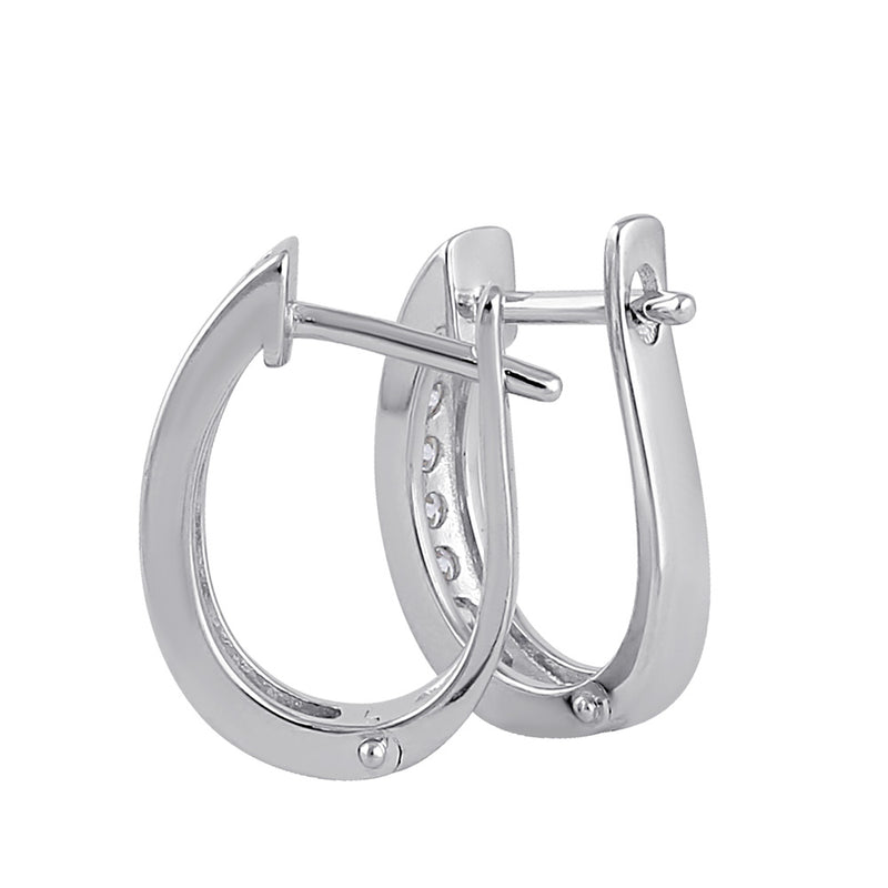 Sterling Silver Single Row Clear CZ Hoop Earrings