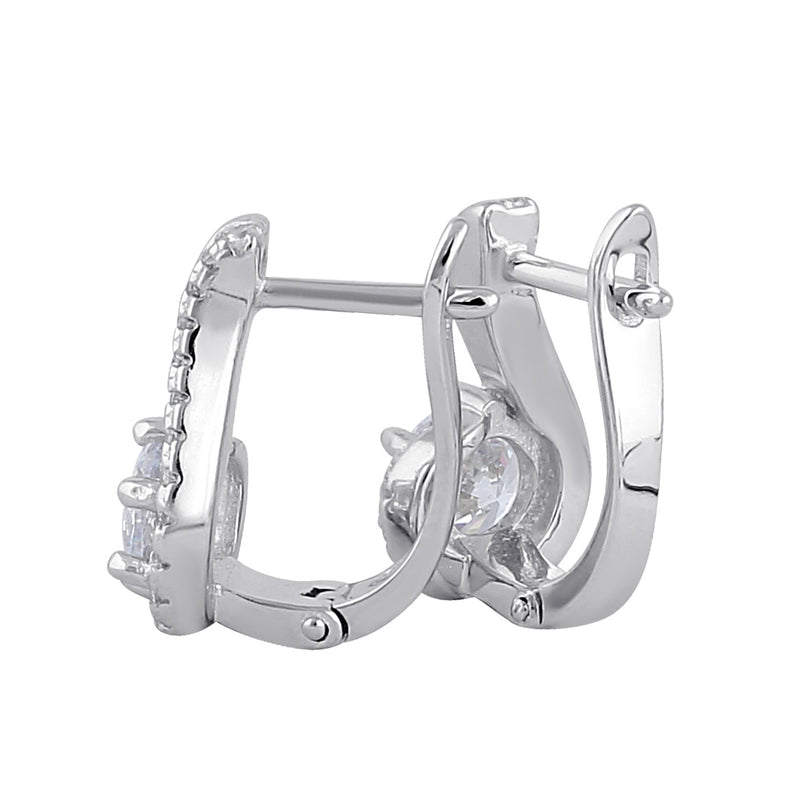 Sterling Silver Clear CZ Curved Hoop Earrings