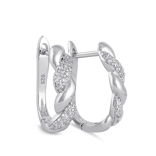 Sterling Silver Clear CZ Rope Twist Hoop Earrings