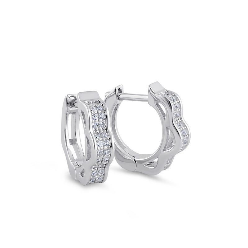 Sterling Silver 8.0mm x 3.0mm Curvy Clear CZ Hoop Earrings