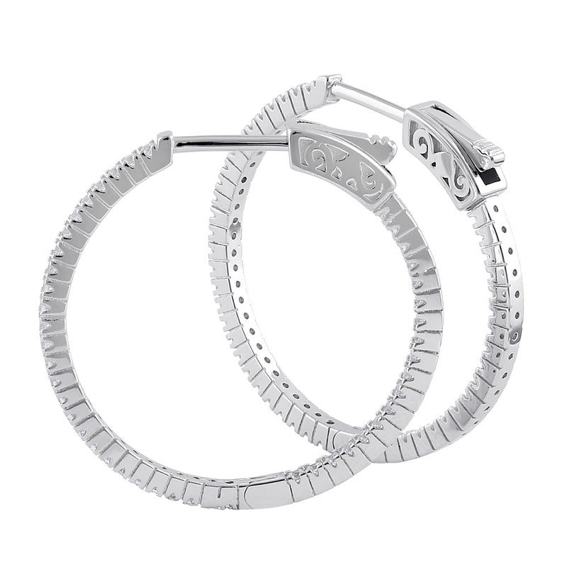 Sterling Silver 24.0mm x 1.5mm Clear CZ Hoop Earrings