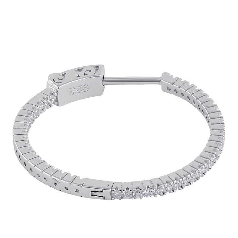 Sterling Silver 24.0mm x 1.5mm Clear CZ Hoop Earrings