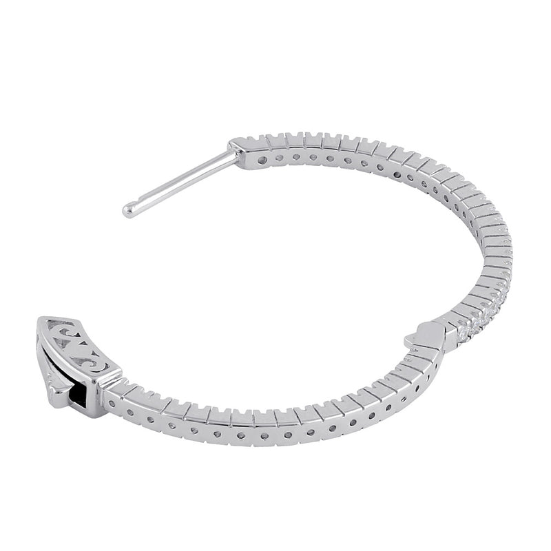 Sterling Silver 24.0mm x 1.5mm Clear CZ Hoop Earrings