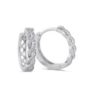 Sterling Silver 14.5mm x 3.7mm Braid CZ Hoop Earrings