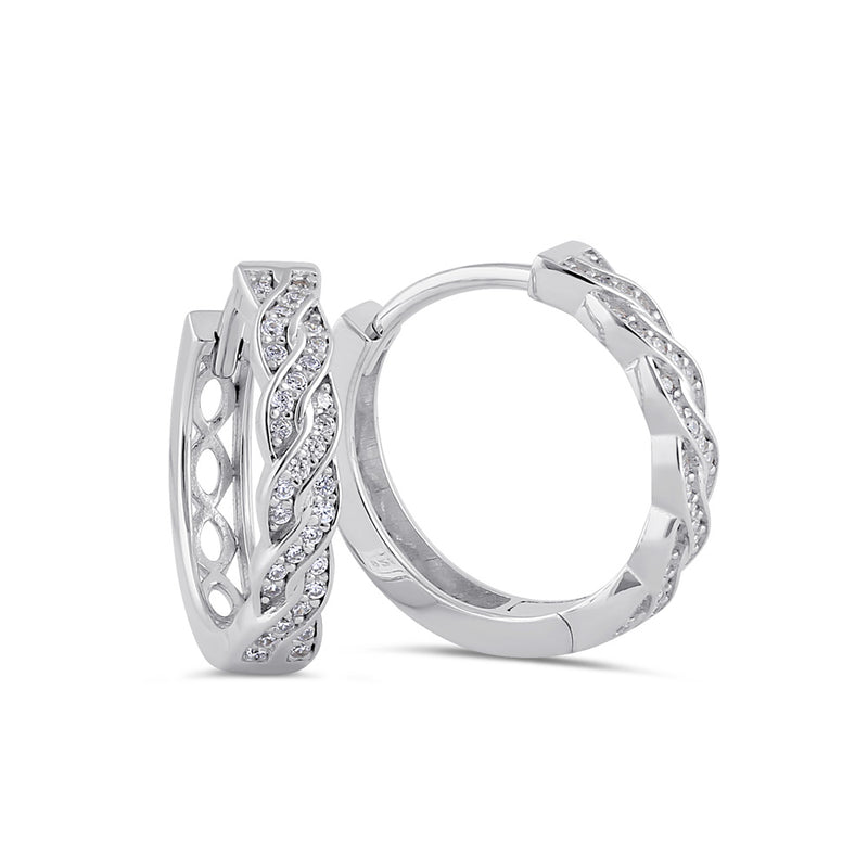 Sterling Silver 14.5mm x 3.7mm Braid CZ Hoop Earrings