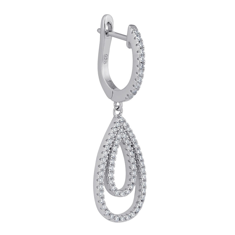 Sterling Silver Double Drop CZ Dangle Earrings