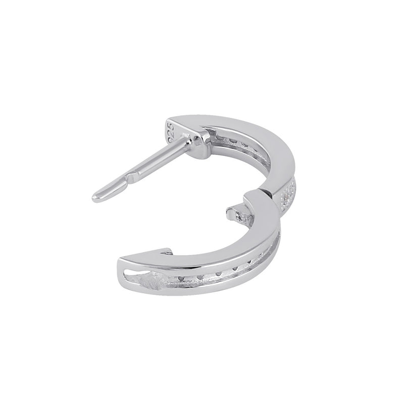 Sterling Silver 10.5mm x 2.5mm Clear CZ Hoop Earrings