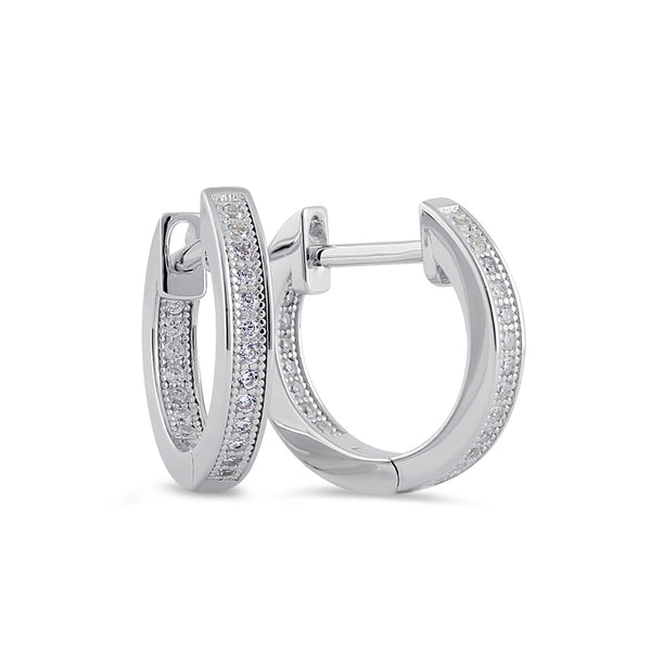 Sterling Silver 10.5mm x 2.5mm Clear CZ Hoop Earrings