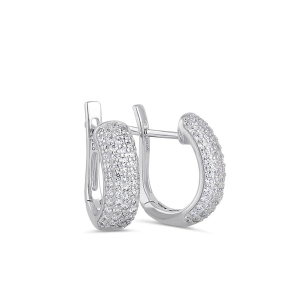 Sterling Silver Clear CZ Pave Hoop Earrings