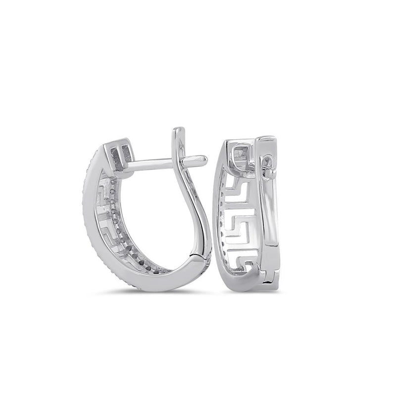 Sterling Silver Clear CZ Greek Hoop Earrings